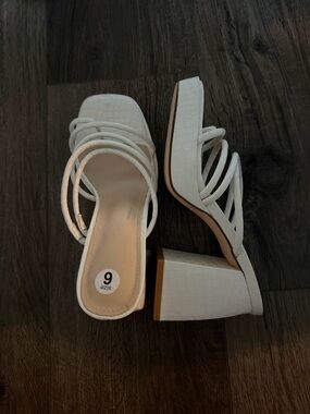 White Strappy Block Heel Sandals - Women's